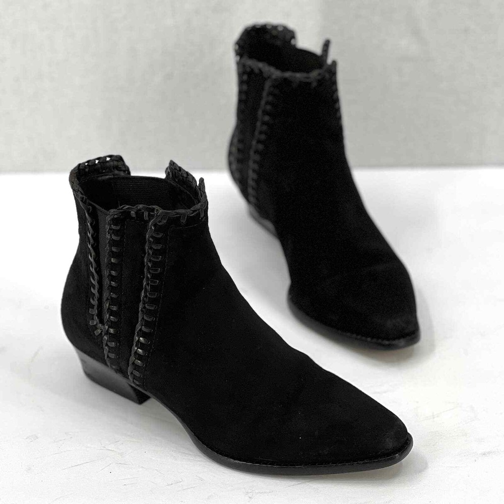 MICHAEL KORS COLLECTION Ankle Boot Women 35.5 Black Suede Whipstitch Pointed Toe